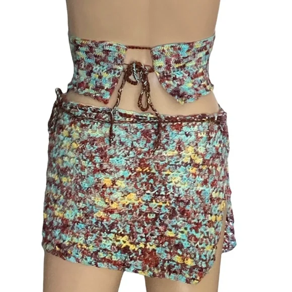 OOAK Crochet Tie Dye Mini Wrap Skirt Coverup Handmade - Picture 7 of 11